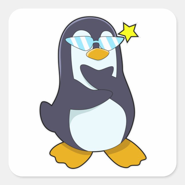 Pinguin mit Sonnenbrille Quadratischer Aufkleber (Vorderseite)
