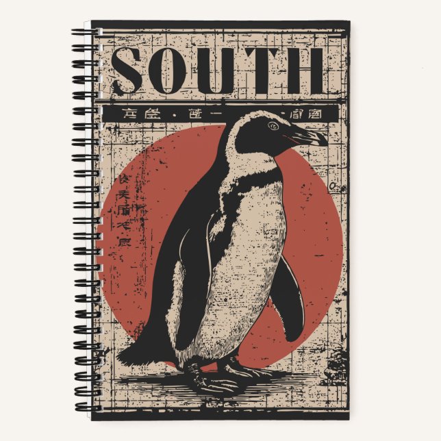 Pinguin mit Southern Sun und Ice Map Notizbuch (Vorderseite)