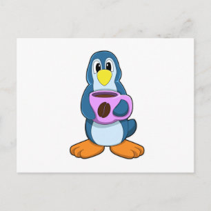 Pinguin mit Tasse Kaffee Postkarte