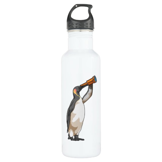 Pinguin mit Teleskop Edelstahlflasche (Vorderseite)