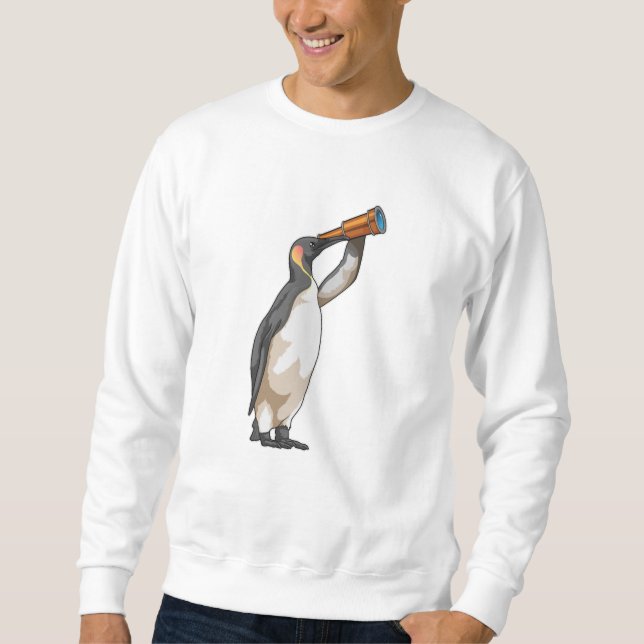 Pinguin mit Teleskop Sweatshirt (Vorderseite)