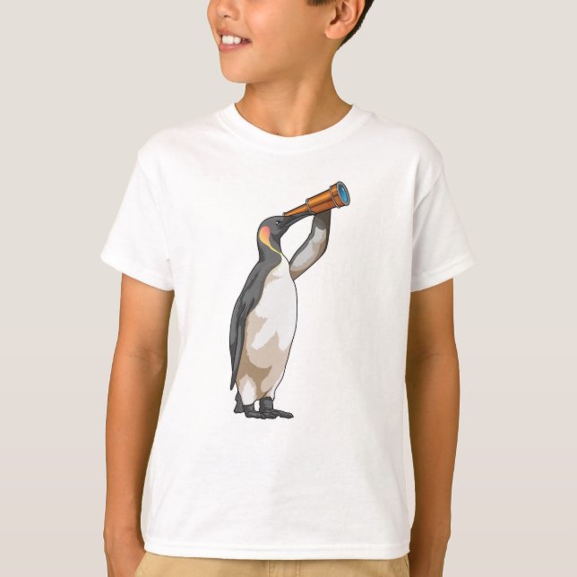 Pinguin mit Teleskop T-Shirt (Vorderseite)