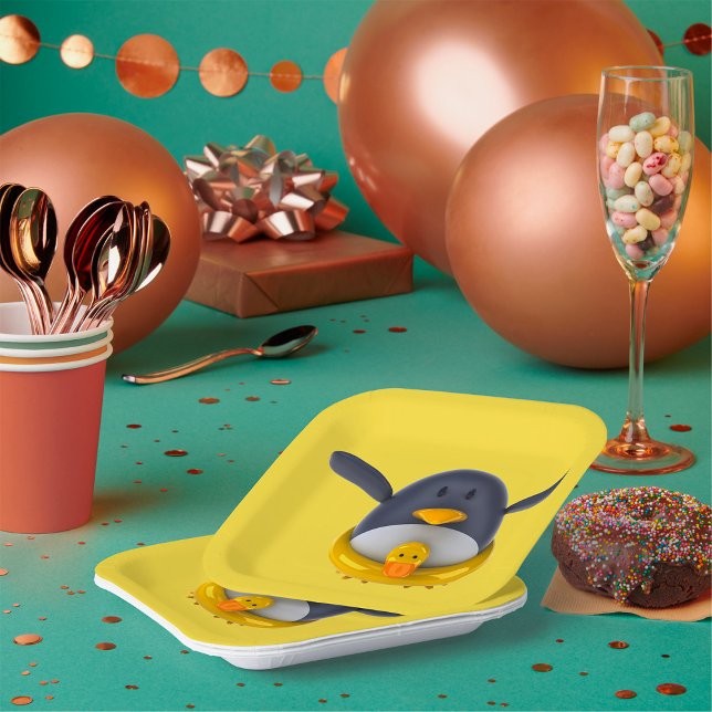 Pinguin mit Tellern aus Gummi-Entenpapier Pappteller (Von Creator hochgeladen)