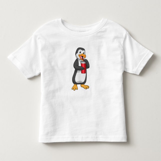 Pinguin mit Trinkbecher mit Stroh Kleinkind T-shirt (Vorderseite)