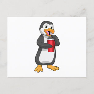 Pinguin mit Trinkbecher mit Stroh Postkarte