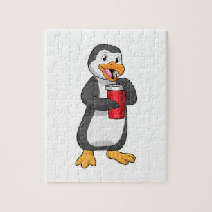 Pinguin mit Trinkbecher mit Stroh Puzzle