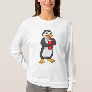 Pinguin mit Trinkbecher mit Stroh T-Shirt