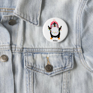Pinguin mit Weihnachtsbeleuchtung Button