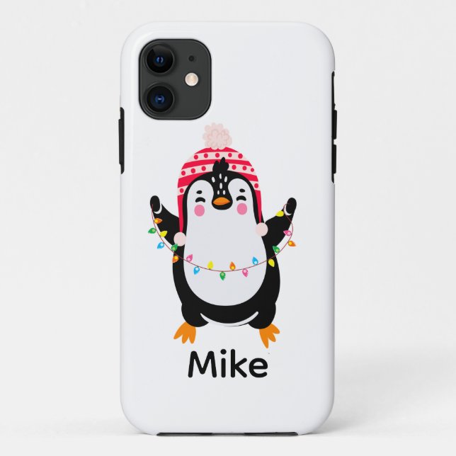 Pinguin mit Weihnachtsbeleuchtung Case-Mate iPhone Hülle (Rückseite)