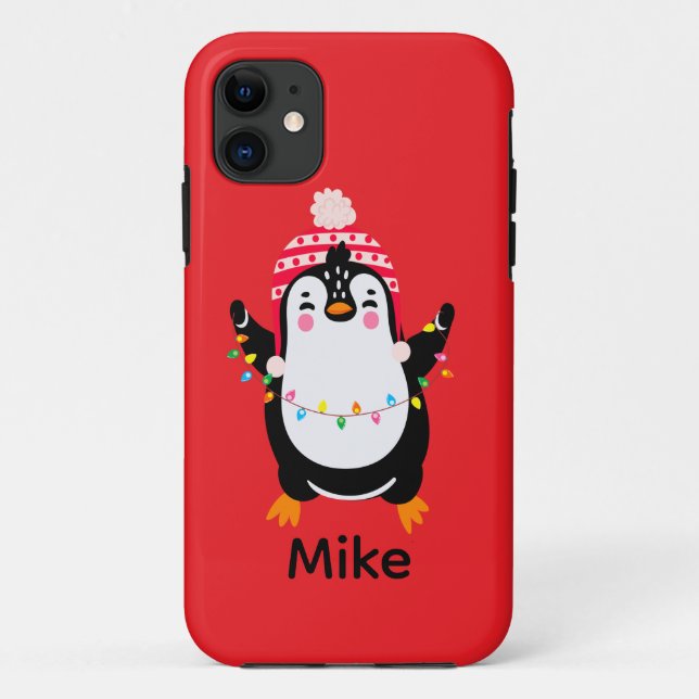 Pinguin mit Weihnachtsbeleuchtung Case-Mate iPhone Hülle (Rückseite)