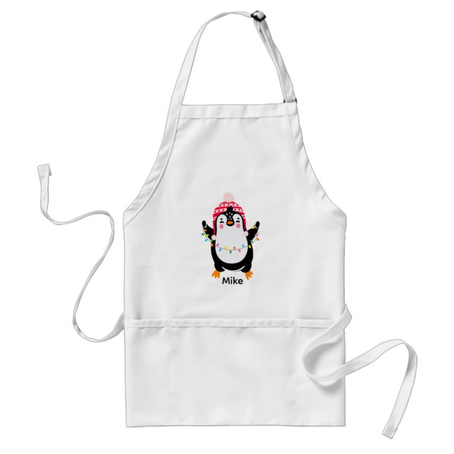 Pinguin mit Weihnachtsbeleuchtung Schürze (Vorne)