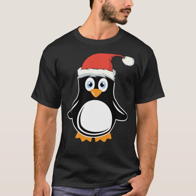 Pinguin mit Weihnachtsmannmütze T-Shirt (Vorderseite)