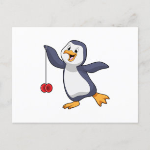 Pinguin mit Yo-Yo Postkarte