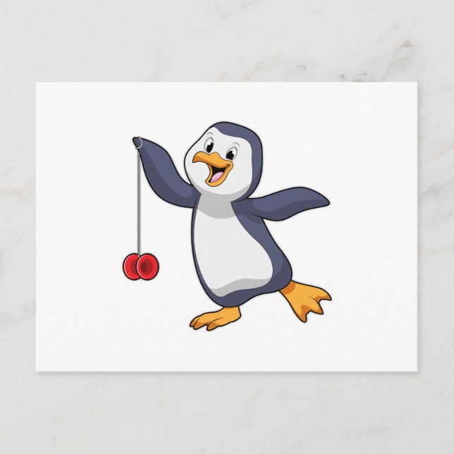 Pinguin mit Yo-Yo Postkarte (Vorderseite)