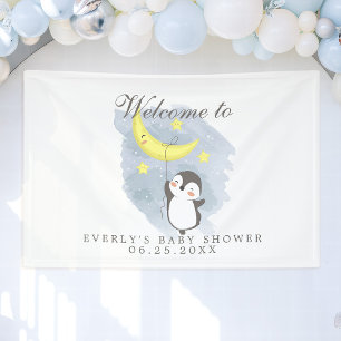 Pinguin Mond Cute Wasserfarbe Babyparty Willkommen Banner