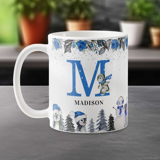 Pinguin Monogram Name Christmas Kaffeetasse (Von Creator hochgeladen)