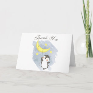 Pinguin Moon Baby Dusche Wasserfarbe Danke Karte