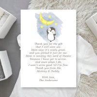 Pinguin Moon Watercolor Babydusche Danke Karte