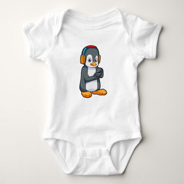 Pinguin Music Headphone Baby Strampler (Vorderseite)