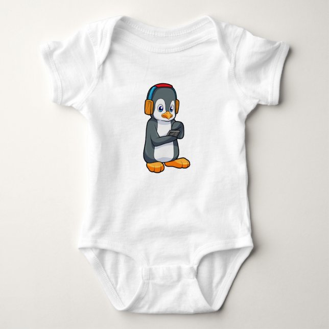 Pinguin Music Headphone Baby Strampler (Vorderseite)