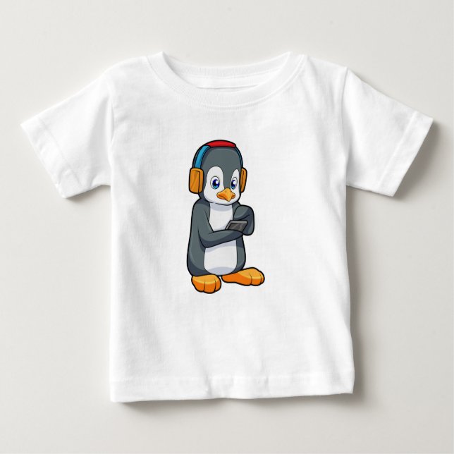 Pinguin Music Headphone Baby T-shirt (Vorderseite)