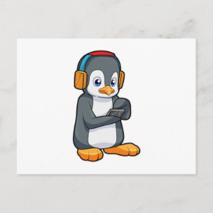 Pinguin Music Headphone Postkarte