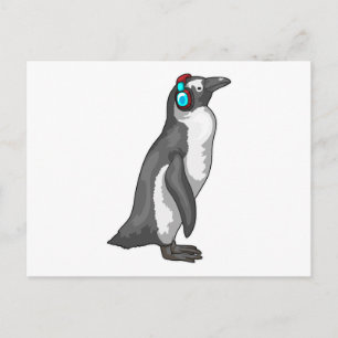 Pinguin Music Headphone Postkarte