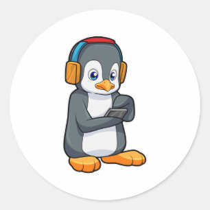 Pinguin Music Headphone Runder Aufkleber