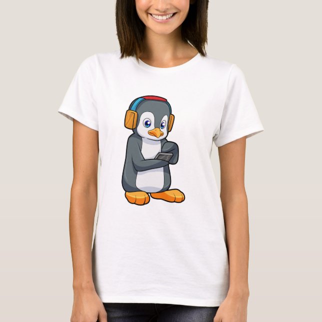 Pinguin Music Headphone T-Shirt (Vorderseite)