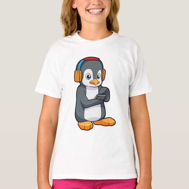 Pinguin Music Headphone T-Shirt (Vorderseite)