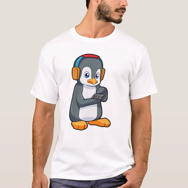 Pinguin Music Headphone T-Shirt (Vorderseite)