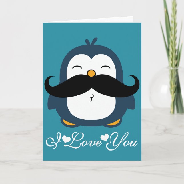 Pinguin Mustache Trend I Liebe Sie Karte (Vorderseite)