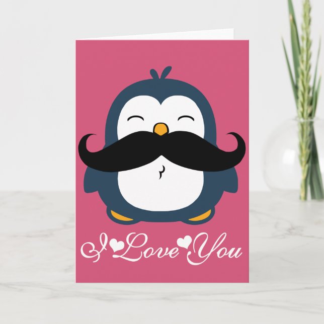 Pinguin Mustache Trend I Liebe Sie Karte (Vorderseite)