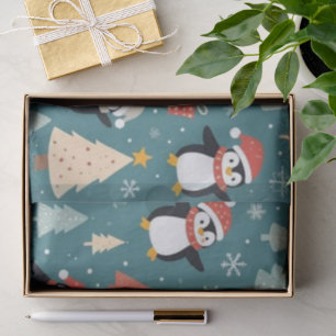 Pinguin-Muster Grünes Weihnachts-Taschentuchpapier Seidenpapier