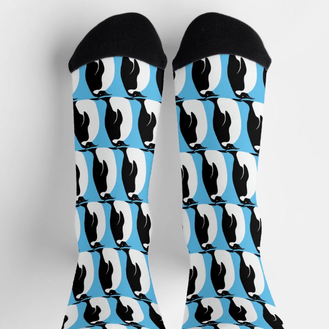 Pinguin Muster Niedlich Minimalistisch Blau Schwar Socken (Oben)