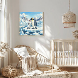Pinguin-Mutter und Kücken-Kinderstube Poster
