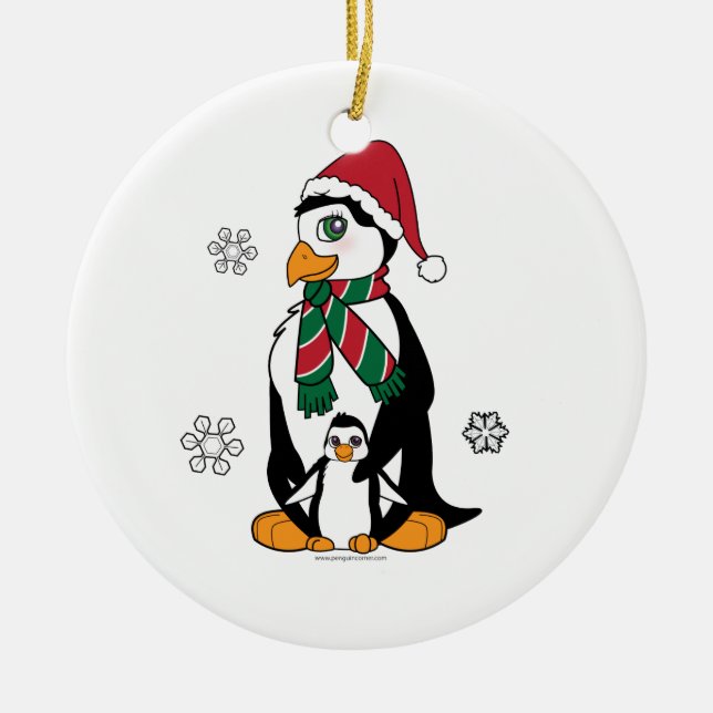 Pinguin-Mutter und Küken Keramik Ornament (Vorne)