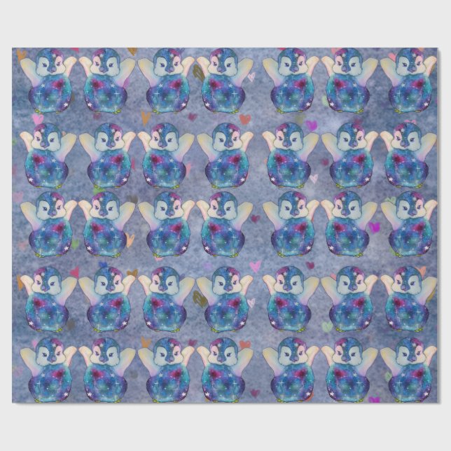 Pinguin namens Button Geschenkpapier (Flach)