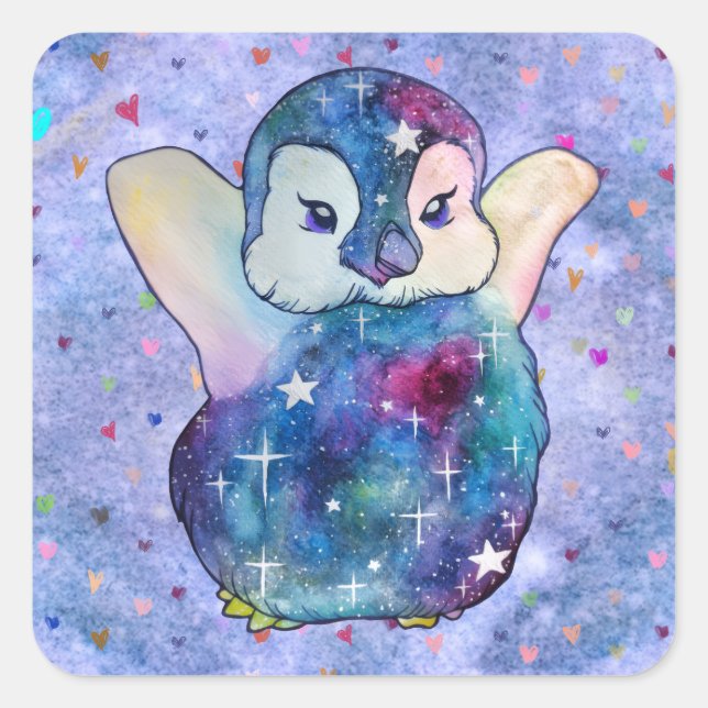 Pinguin namens Button Quadratischer Aufkleber (Vorderseite)