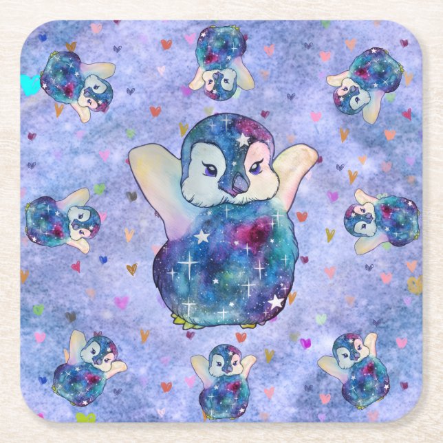 Pinguin namens Button Rechteckiger Pappuntersetzer (Vorderseite)