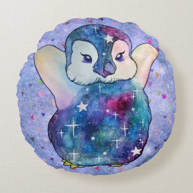 Pinguin namens Button Rundes Kissen (Vorderseite)