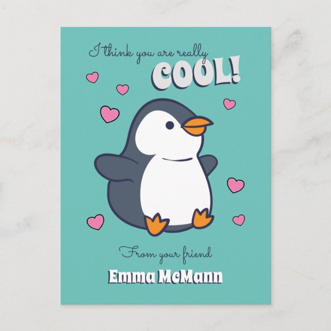 Pinguin Niedlich Kids Valentine Postcard Cartoon Postkarte (Vorderseite)