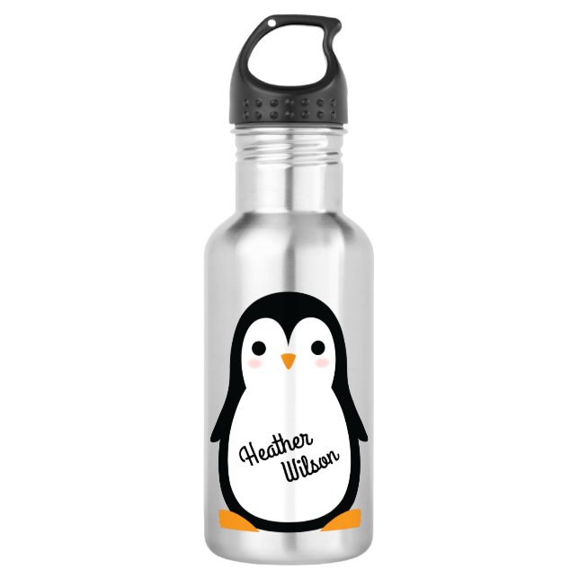 Pinguin Niedlich Kinder Wasserflasche mit Name (Vorderseite)