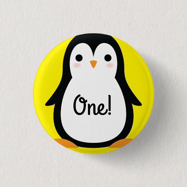 Pinguin Niedlich Winter 1. Geburtstag Button Butto (Vorderseite)