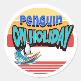 "Pinguin on Holiday" Runder Aufkleber