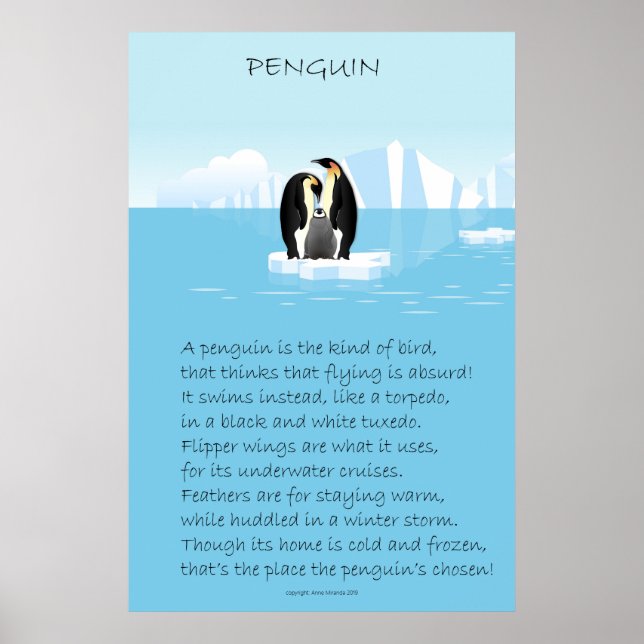 Pinguin Original Gedicht groß Poster (Vorne)