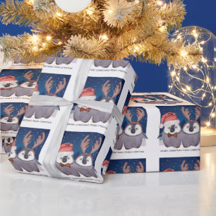 Pinguin-Paar Süße Weihnachten Santa und Rentiere Geschenkpapier