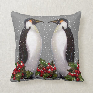 Pinguin-Paare im Schnee: Weihnachtskunst: Kissen