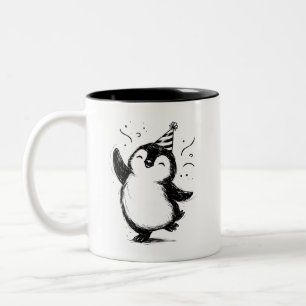Pinguin-Party-Tusche-Pinselstrich-Illustration auf Zweifarbige Tasse