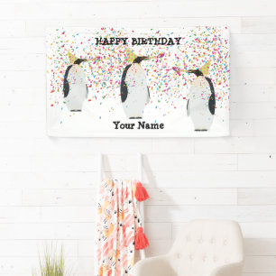 Pinguin Partying - Tiere bei der Geburtstagsparty Banner